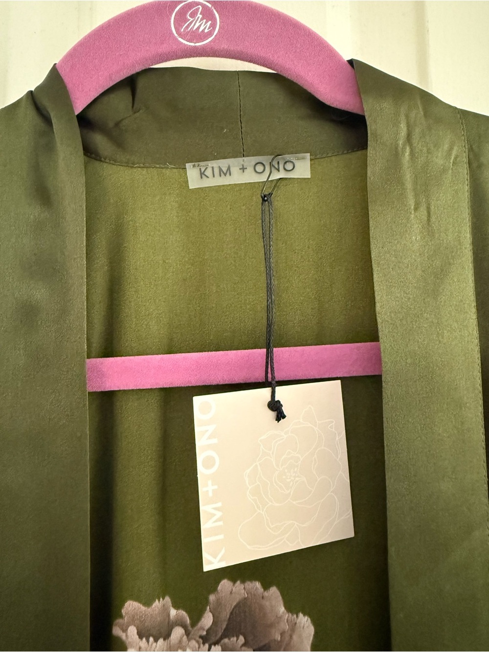 SILK KEINA LONG KIMONO ROBE Green Peonies NWT - Picture 8 of 12